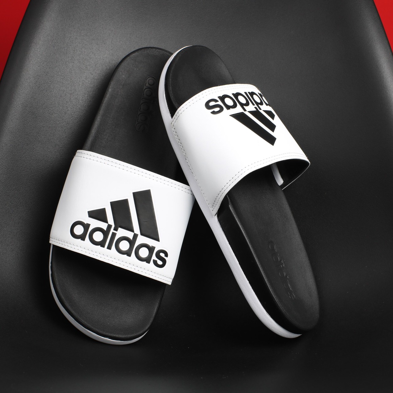 Dép Adidas plus 10 Logo Adidas (Đen Trắng) - Vinagiaydep.com